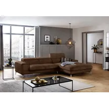 W.Schillig Ecksofa "piedroo, Designsofa mit tollem Sitzkomfort, bequem und elegant, L-Form", braun (chocolate s37), B:303cm H:70cm T:193cm, Stoff S37 (100% Polyester): Luxus-Microfaser in Lederoptik, Sofas, Ecksofa, Kopfteilverstellung, wahlweise mit