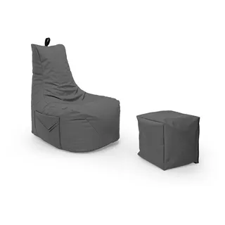 Nadimaideal Gamer Sitzsack Komfort XL - XXL für Kinder, Teenager & Erwachsene | Indoor & Outdoor | Sitzsack Gaming | Füllung EPS Perlen (Anthrait, Sitzsack XL mit Hocker)