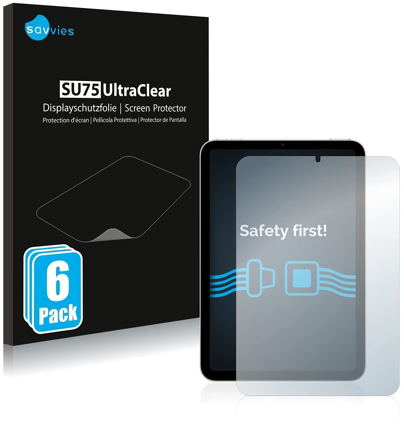 Savvies 6 Stück Schutzfolie für Apple iPad Mini 6 WiFi Cellular 2021 Displayschutz-Folie Ultra-Transparent