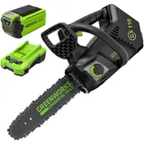 Greenworks GD40TCSK2 Akku Kettensäge mit Akku und Ladegerät, bürstenlosem Motor, 25 cm Blattlänge, 12 m/s Kettengeschwindigkeit, 2,4 kg, automatischer Kettenschmierung, Rückschlagschutz, 40V 2Ah Akku