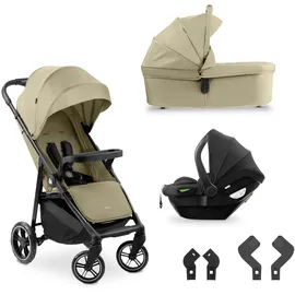 hauck 3in1 Kinderwagen Set inkl. Babyschale ab Geburt bis 22 kg, Klein Zusammenklappbar, Liegefunktion, Getränkehalter - Olive