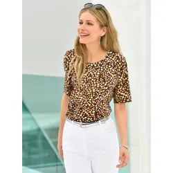 Print-Shirt CLASSIC BASICS "Shirt", Damen, Gr. 50, braun (schoko, bedruckt), 100% Baumwolle, geblümt, gemustert, mehrfarbig, Rundhals, Kurzarm, Shirts