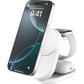 Belkin UltraCharge faltbare magnetische 3-in-1-Ladestation mit Qi2 25W weiß, rund