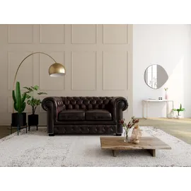 vente-unique Chesterfield Ledersofa 2-Sitzer - Büffelleder - Braun - BRENTON
