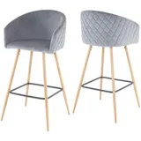Mendler 2er-Set Barhocker HWC-D72, Barstuhl Tresenhocker Küchenhocker mit Lehne, Metall Holzoptik ~ Samt, grau
