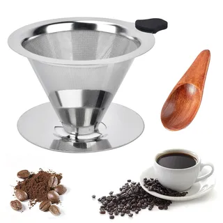 iTYOOS Kaffeefilter mit Mini-Kaffeelöffel, Kaffeefilter Wiederverwendbar, Edelstahl Kaffeefilter, Papierloser Dauer Wiederverwendbarer Kaffeefilter, Kaffeefilterhalter