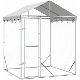 vidaXL Outdoor-Hundezwinger mit Dach Silber 2x2x2,5 m Verzinkter Stahl