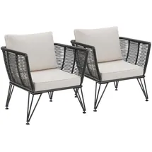 Tectake tectake® Garten-Loungesessel Sundo im Rope-Design, abnehmbare Polyesterbezüge, 75,5 x 67 x 71 cm,