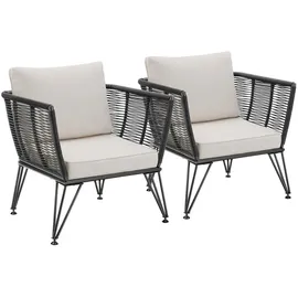 Tectake tectake® Garten-Loungesessel Sundo im Rope-Design, abnehmbare Polyesterbezüge, 75,5 x 67 x 71 cm,