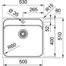 Franke Smart SRX 210-50 A rechts Einbau Edelstahl Handbetätigung 530 x 510 mm