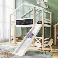 Kinder Hochbett mit Rutsche und Leiter 90x200cm Etagenbett mit Lattenrost Hausbett für Jugendliche Hausbett aus Holz Kinderbett Jugendbett (mit Ru... - Weiß/Naturbelassen