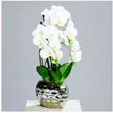 Kunstorchidee Kunst Orchidee in silberner Schale - 53 cm Orchidee, Spetebo, Höhe 53 cm, Dekoblume mit modernem Blumentopf