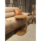 ZEO WOOD Beistelltisch, runder Beistelltisch für Sofa und Wohnzimmer, C-förmiger Betttisch, Holzoptik