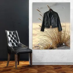 Garderobenleiste QUEENCE "Sylt", beige, B:100cm H:120cm T:5cm, Garderobenhalter, Wand Garderobe, Strand, Gräser, Düne, platzsparend