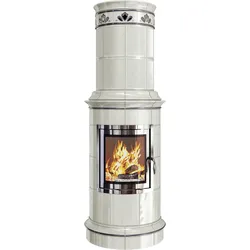 Kachelkamin Bella Noche 2 Tür: verchromt - Kacheln: Creme-Weiß, platin bemalt - Rad. 60RK ECOplus