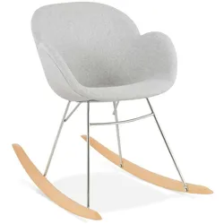 Kadima Design Schaukelsessel Wohnzimmer Grau | Loungesessel mit Wippfunktion | Metallgestell & Buchenholzbeine | Hellgrauer Stoffbezug