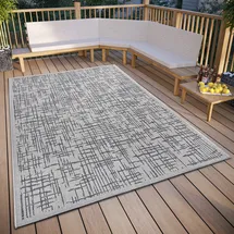 HANSE HOME Telu In- & Outdoor Teppich Wetterfest – Modernes Muster, Wasserfest robuster Aussenteppich Flachgewebe für Garten, Balkon, Terrasse, Wohnzimmer – Beige Grau, 76x150cm