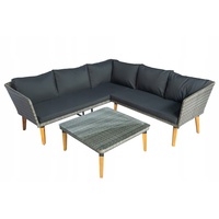 Polyrattan Lounge Farbe dunkelgrau. Gartenmöbel Set für 4-5 Personen. Holzbeine, Gartenlounge Set mit Sofa, Tisch Polyrattan- dunkelgrau/Sitzbez...
