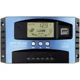 MPPT Solarladeregler, 12V/24V 100A Intelligenter Batterieladegerät Solarladeregler mit USB-LCD-Display, Dualer USB-Anschluss Negative Masse Controller Auto-Parameter Einstellbar mit LCD-Anzeige