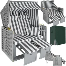 Tectake Strandkorb mit Polster grau/weiß