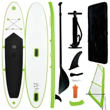 vidaXL SUP Board Aufblasbar mit Segel 300 x 76 x 15 cm grün und weiß