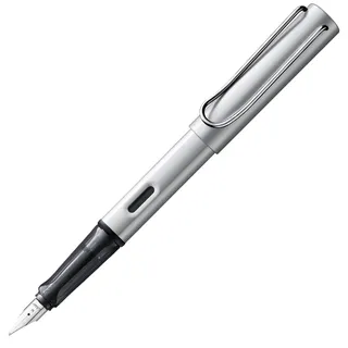 Lamy AL-star whitesilver Füller – Füllhalter mit ergonomischem Griff & polierter Stahlfeder in Strichbreite F – leichtes Aluminiumgehäuse – inkl. Tintenpatrone T 10 blau – Rechtshänder