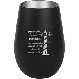 der-porzellan-laden Windlicht mit Gravur Freundschaft Glas Schwarz/Silber