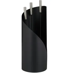 Relaxdays Kaminbesteck modern, 4-teilige Kamingarnitur mit Schürhaken, Ascheschaufel, Kaminbesen & Ständer, schwarz