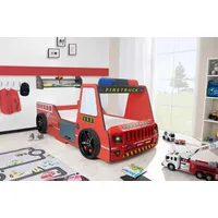 Aileenstore Autobett Kinder 90x200 cm Feuerwehrbett "Rio Firetruck" mit LED-Licht und Sirenenoptik