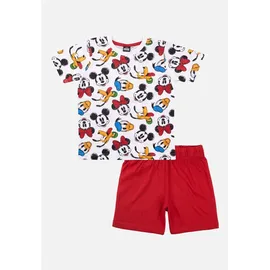 MICKEY MOUSE Disney Mickey Mouse Schlafanzug Pyjama Set Kurzarm Oberteil Hose in rot/weiß - rot - 110, - 116,