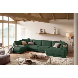 KAWOLA Wohnlandschaft U-Form Madeline Cord Longchair rechts smaragd