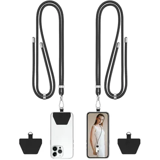 COCASES Handyband Universal zum Umhängen- 2 Stück Handyband aus Nylon kompatibel mit jeden Smartphones, Handygurt Umhängenband mit Kordel (Schwarz*2)