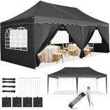 HOTEEL Partyzelt Pavillon 3x6, Gartenpavillon Faltpavillon 3x6 Wasserdicht Stabil, Pop Up Pavillon mit SeitenwäNden, Sandsäcke,Tasche mit Rollen, für Hochzeiten, Partys, Picknick, Markt, Schwarz