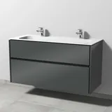 Sanipa Keramik-Waschtisch-Set mit Waschtischunterschrank „Twiga“ 119 × 50 × 61 cm in Anthrazit (glanz), ohne Beleuchtung