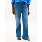 Tommy Hilfiger Curve "CRV DNM FINN FLARE RW", Damen, Gr. 54, N-Gr, blau (finn), Denim/Jeans, Obermaterial: 82% Baumwolle, 16% Polyester, 2% Elasthan, unifarben, bootcut fit knöchellang, Jeans, in großen Größen, in ausgestellter Form