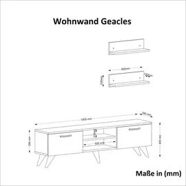 moebel17 Wohnwand Geacles weiß dunkelgrau Marmor Optik B/H/T: ca. 150x40,6x30 cm - Dunkelgrau, Weiss