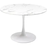 Kare Tisch Veneto Marmor, Weiß, Ø110cm, rund, Naturstein Mineralmarmor, Tischfuß Stahl, Esstisch für 4-6 Personen