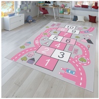 Kinderteppich Kinderteppich Spielteppich Für Kinderzimmer Straßen-Look Hüpfkästchen, TT Home, rund, Höhe: 4 mm rosa rund - Ø 200 cm x 4 mm