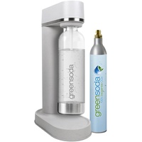 greensoda Wassersprudler (weiß) - nachhaltig und plastikfrei sprudeln - Komplettpaket inkl. CO2 Zylinder und 1 Liter PET Flasche