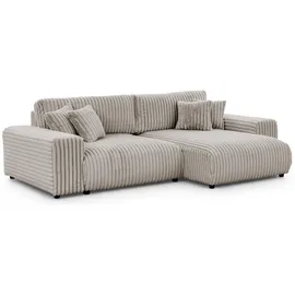 s-style möbel Mollis - Ecksofa mit Schlaffunktion und Bettkasten aus Hellgrau Plüschcord mit schöner Sitzkomfort - Hellgrau