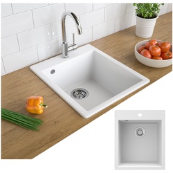 Bergström Granit Spüle Küchenspüle Einbauspüle Spülbecken 425x500mm Weiß