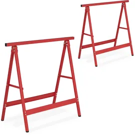 Relaxdays Klappbock Stahl 75 x 78 x 40 cm rot 2er Set bis 100 kg belastbar klappbar