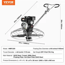 Vevor Motorglätter 116,8 cm x 46 cm x 30 cm orange