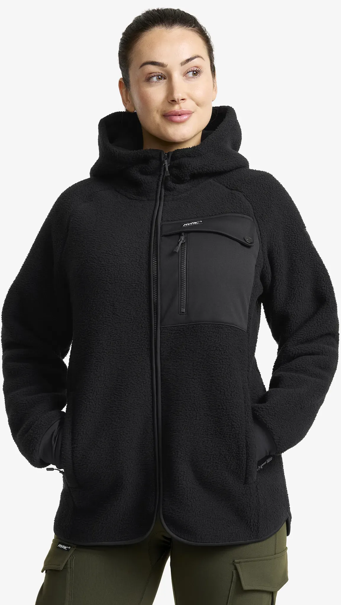 Sherpa Hoodie Damen Caviar, Größe:4XL - Damen > Oberteile > Fleece & Midlayers - Schwarz
