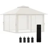 Outsunny Faltpavillon 4x4 m mit 4 Netzvorhängen, höhenverstellbar, UV-Schutz, Doppeldach, Tragetasche, cremeweiß für Garten & Veranstaltungen   Aosom.de