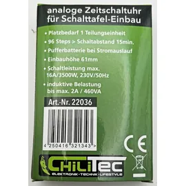 ChiliTec Analoge Tages-Zeitschaltuhr für Schalttafel-Einbau 230V, max. 3500W