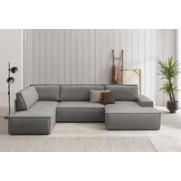 Wohnlandschaft HOME AFFAIRE "SHERWOOD 329 cm, U-Form, Schlafsofa", grau, B:329cm H:85cm T:195cm, Sofas, Schlaffunktion m. Bettkasten (194x139 cm), Cord, Vintage, Samtvelours