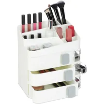 Relaxdays Make Up Organizer, 24 Fächer, Kosmetik Aufbewahrung, Kunststoff, HxBxT: 27,5x26x21 cm, Kosmetikorganizer, weiß