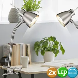 etc-shop 2x LED Schreib Tisch Klemm Lampen Arbeits Zimmer FLEXO Spot Leuchten silber