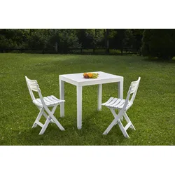 Dmora Outdoor-Lounge-Set Ortisei, Gartenset mit 1 rechteckigen Tisch und 2 Klappstühlen, Pic Nic Indoor- und Outdoor-Set, 100 % Made in Italy, Weiß